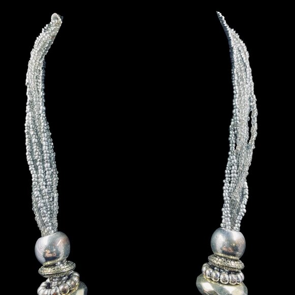 Chunky Beaded Statement Necklace Silver Gold Mixed Metal Boho Bold Jewelry Trend - Picture 6 of 9